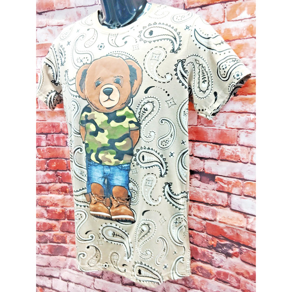 OG Hustle Legendary King Teddy Bear Graphic T Shirt Bandana Styled Light Brown - Picture 4 of 8